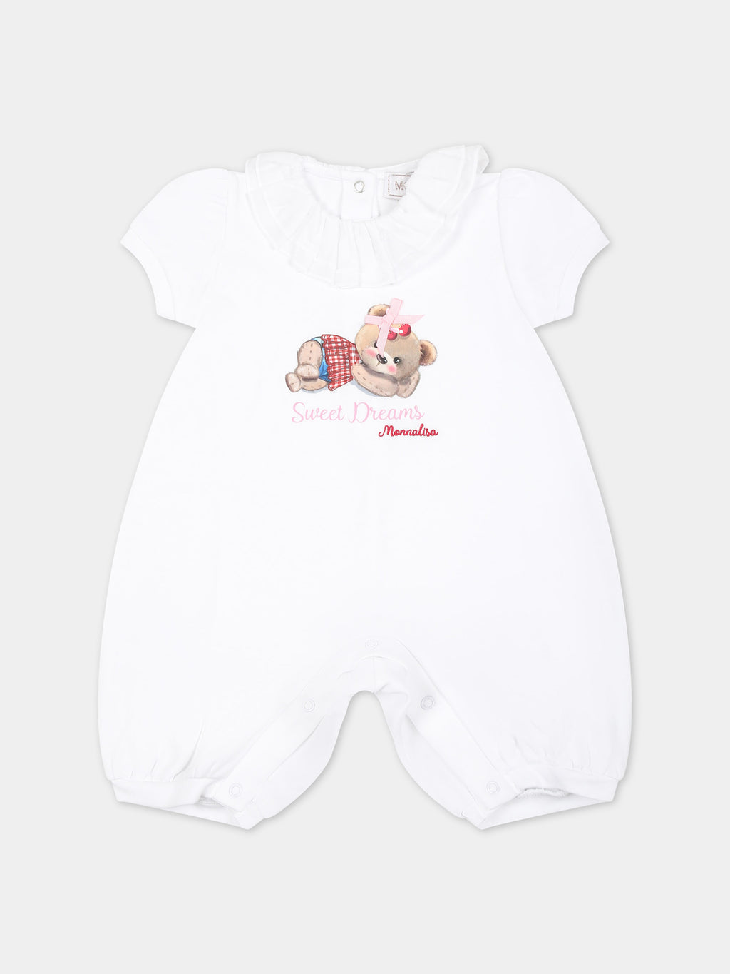 White romper for baby girl with bear print